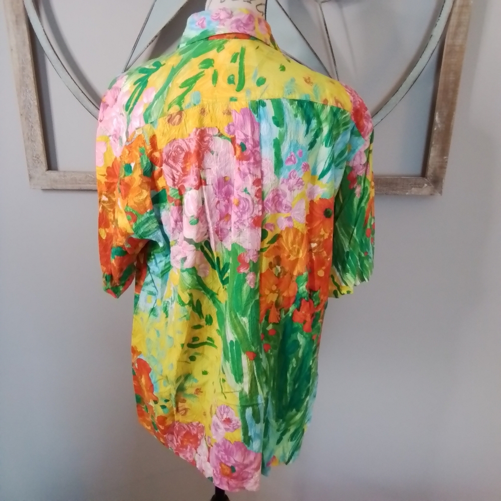 Vintage Jams World Retro Rayon Bouquet Burst SS Button Down Shirt - M - Picture 6 of 13